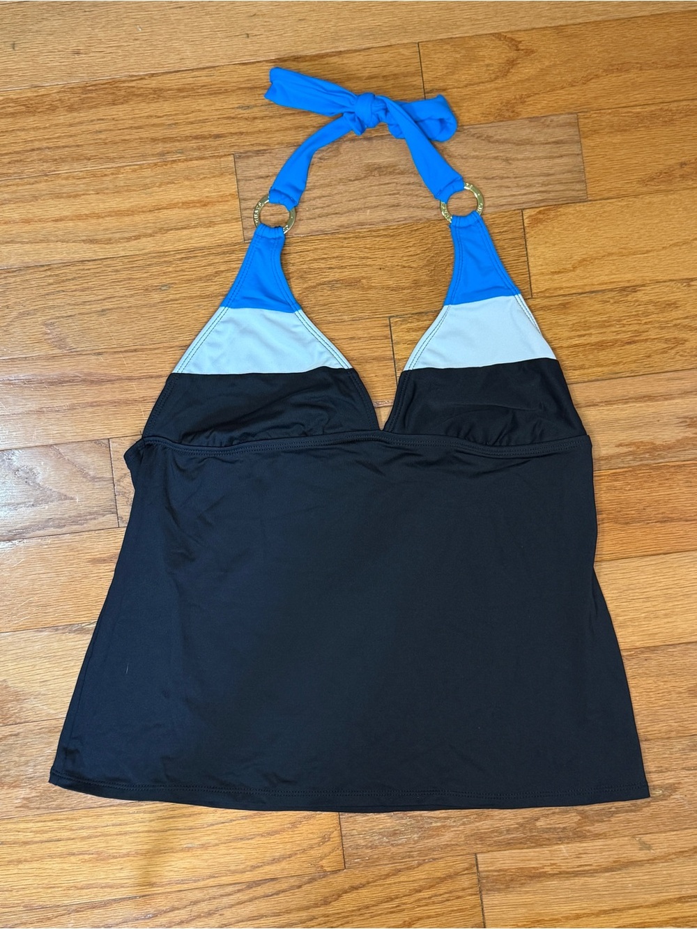 Chaps Black Tankini Top with Blue Accents